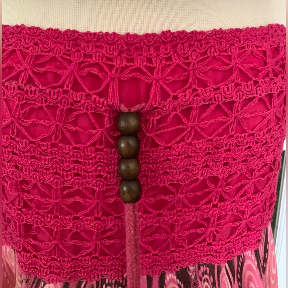 Pink Crochet Top with Wooden Beads